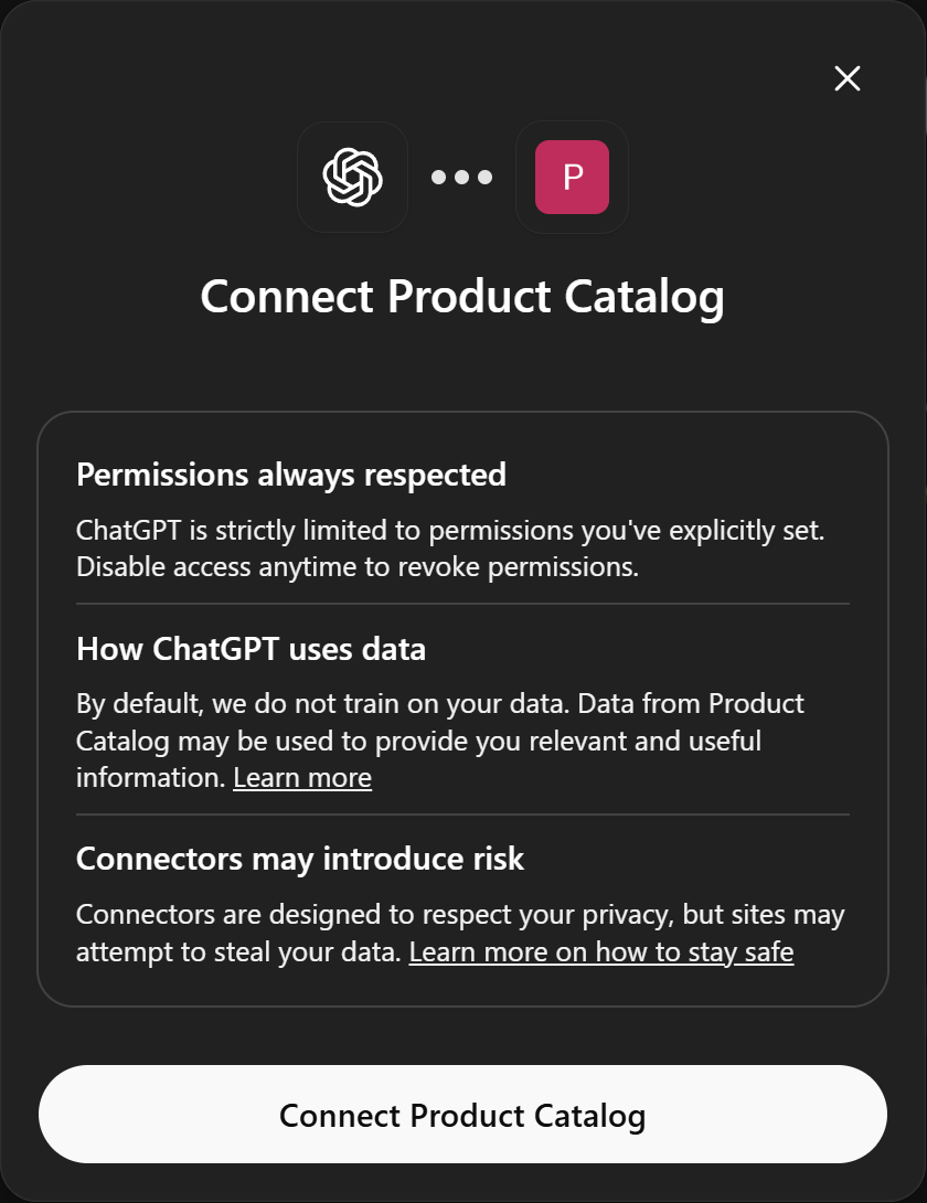 Connect dialog with permissions and data-use information