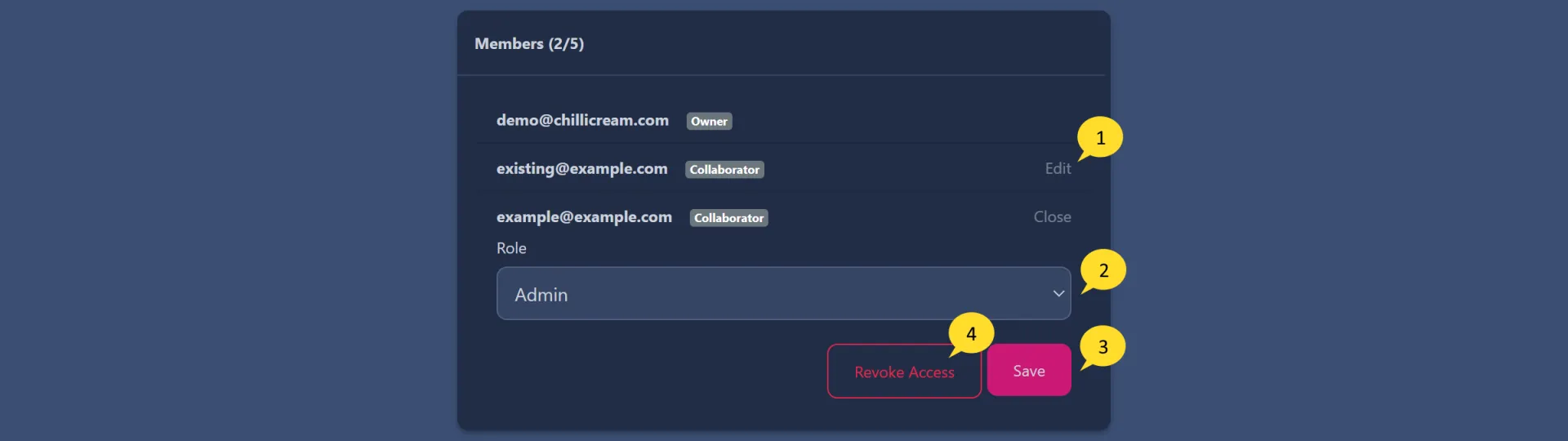Screenshot showing the invite user button and the process