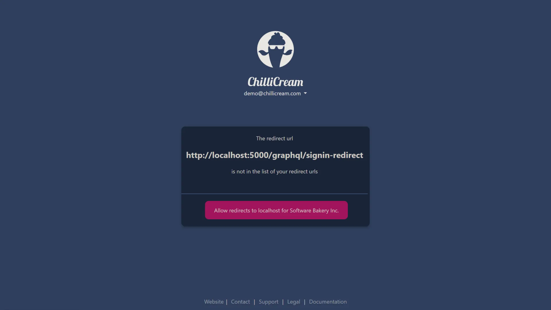 Screenshot showing the redirect URL prompt