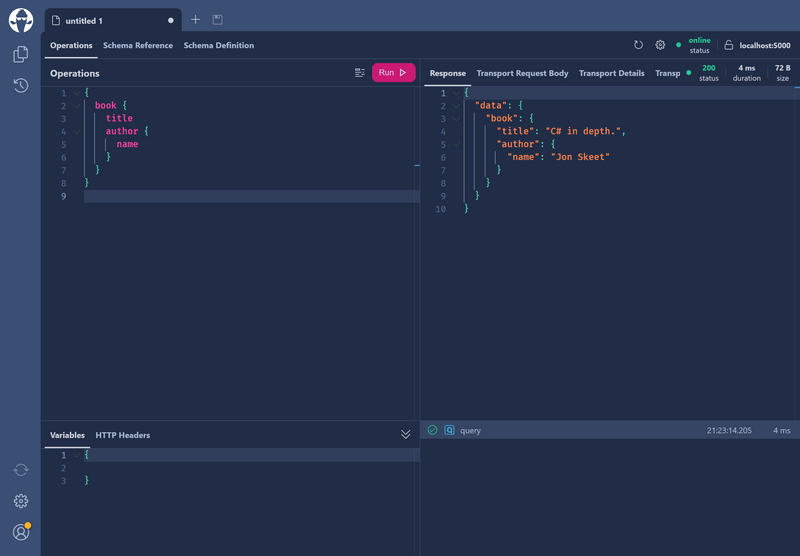 GraphQL IDE: Executing a query
